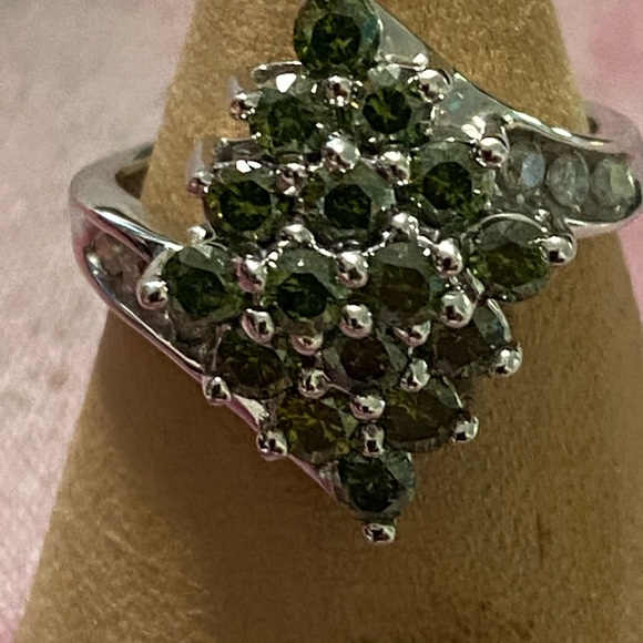 Solid White Gold Green Tourmaline White Topaz - Picture 6 of 6